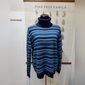 Vintage Penmans Blue Fair Isle Turtleneck Sweater – 80s 90s Knit Pullover Size L